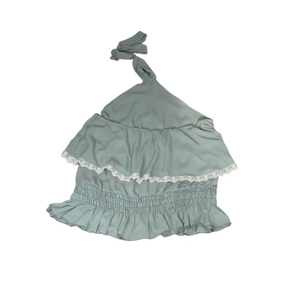 Wren & Willa sage green halter‎ top trimmed in lace babydoll style. Size L - Picture 2 of 7